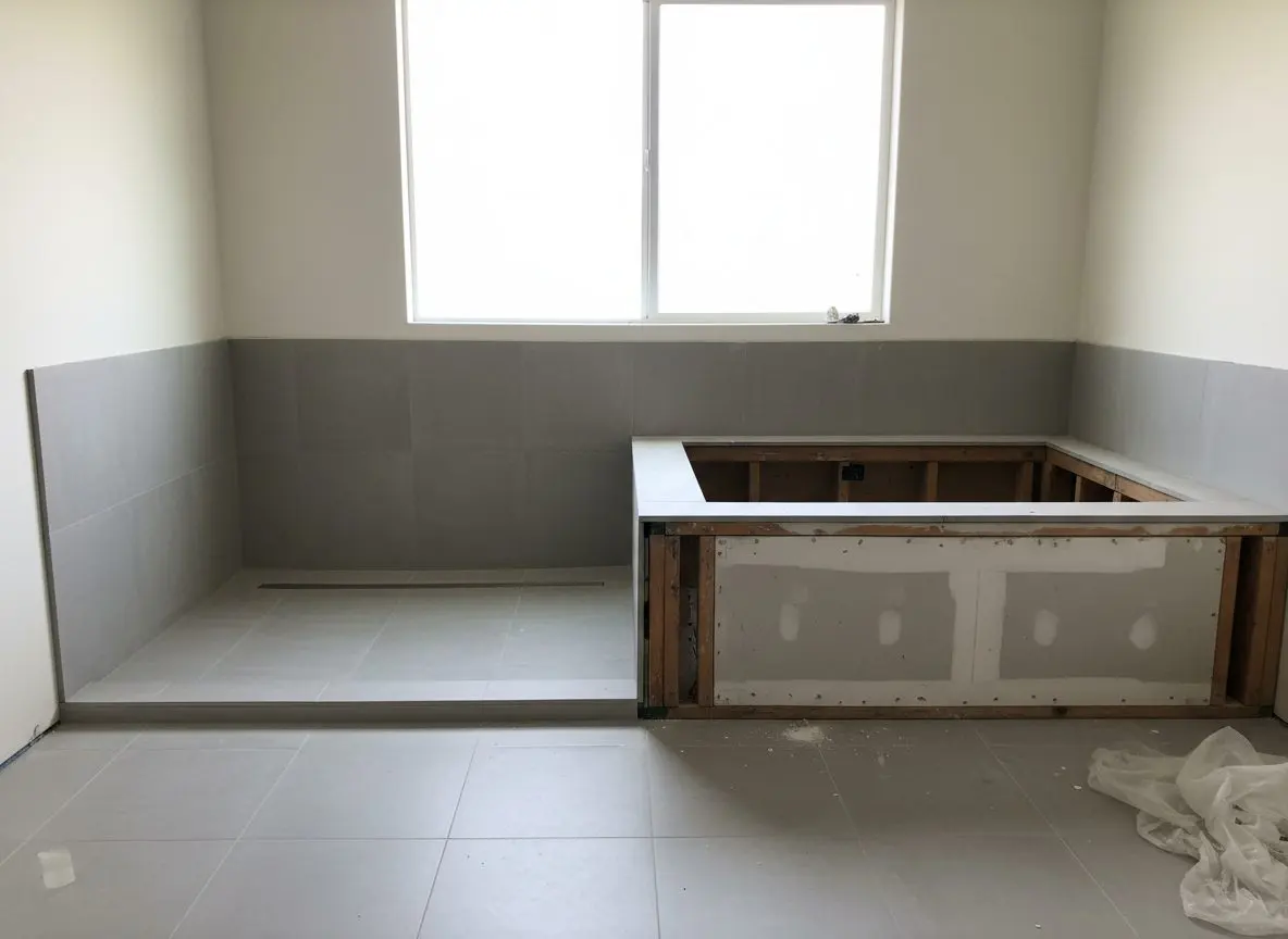 A curbless shower entry next to a built-in tub, shown side by side to compare the step height of each.